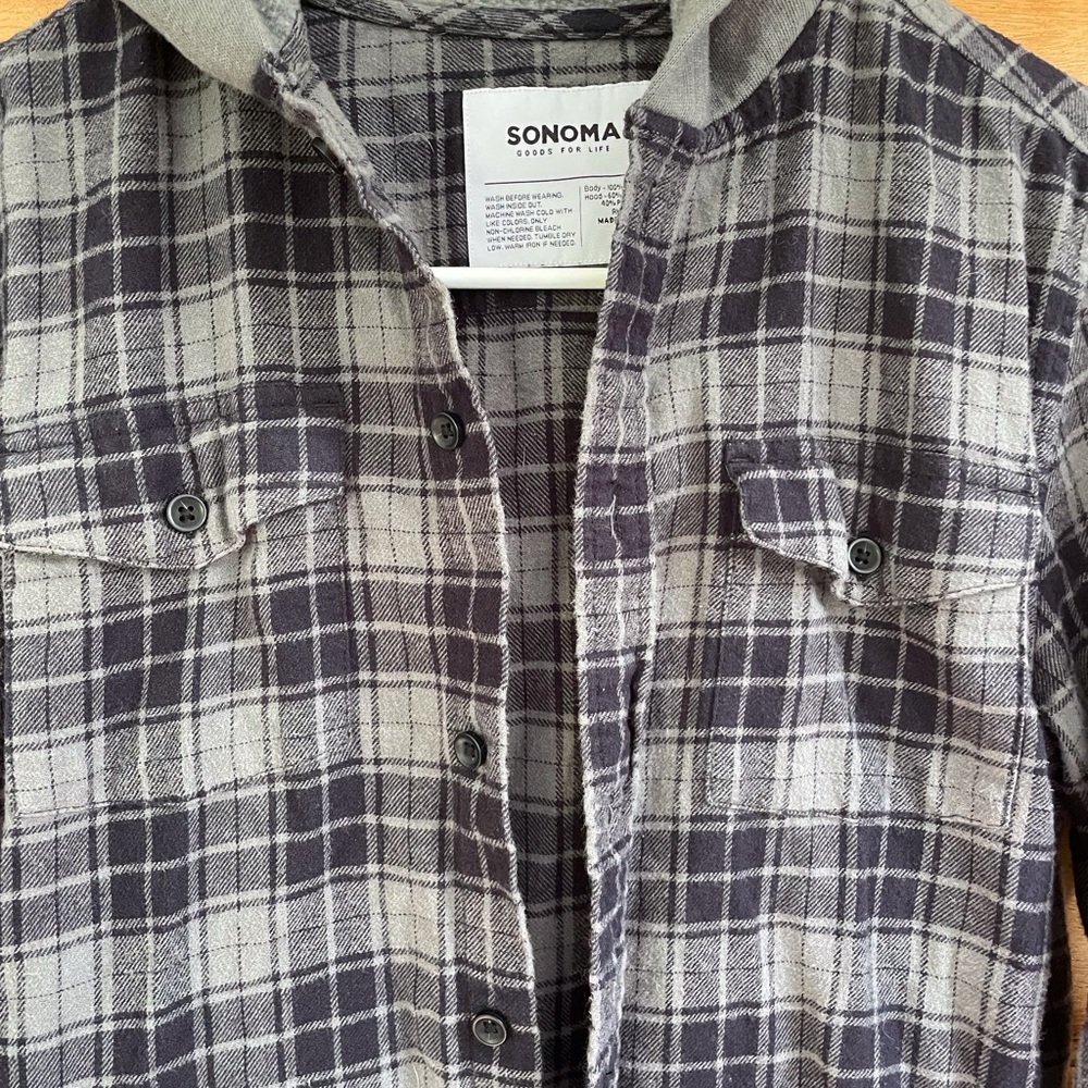 Sonoma Boys Flannel Shirt with Hood, Size Large